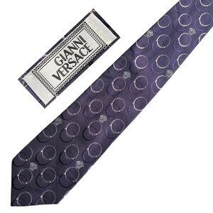 GIANNI VERSACE 90s Vintage Metallic Silk Medusa Pattern Tie Made in Italy